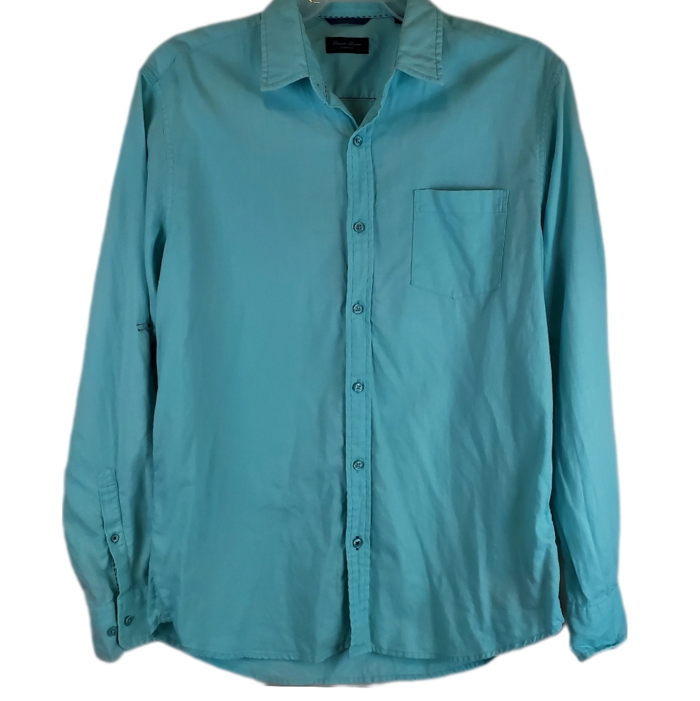VTG Linea Rossa Ocean Blue Linen Blend Button Up Shirt Size M Mens Long Sleeve